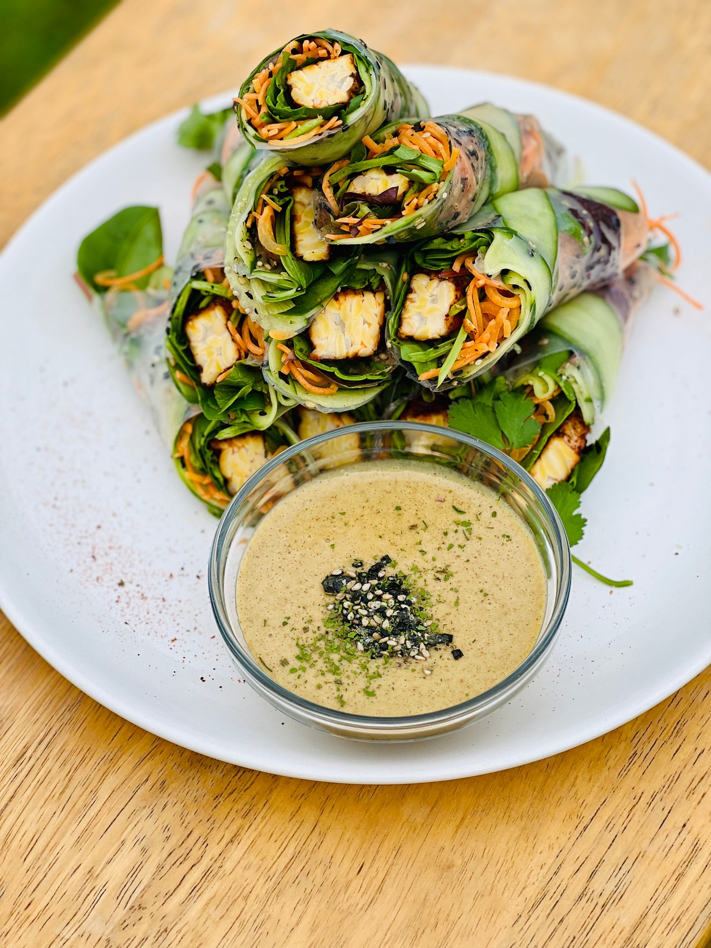 Pan Spice seared Veggie Tempeh Spring Rolls