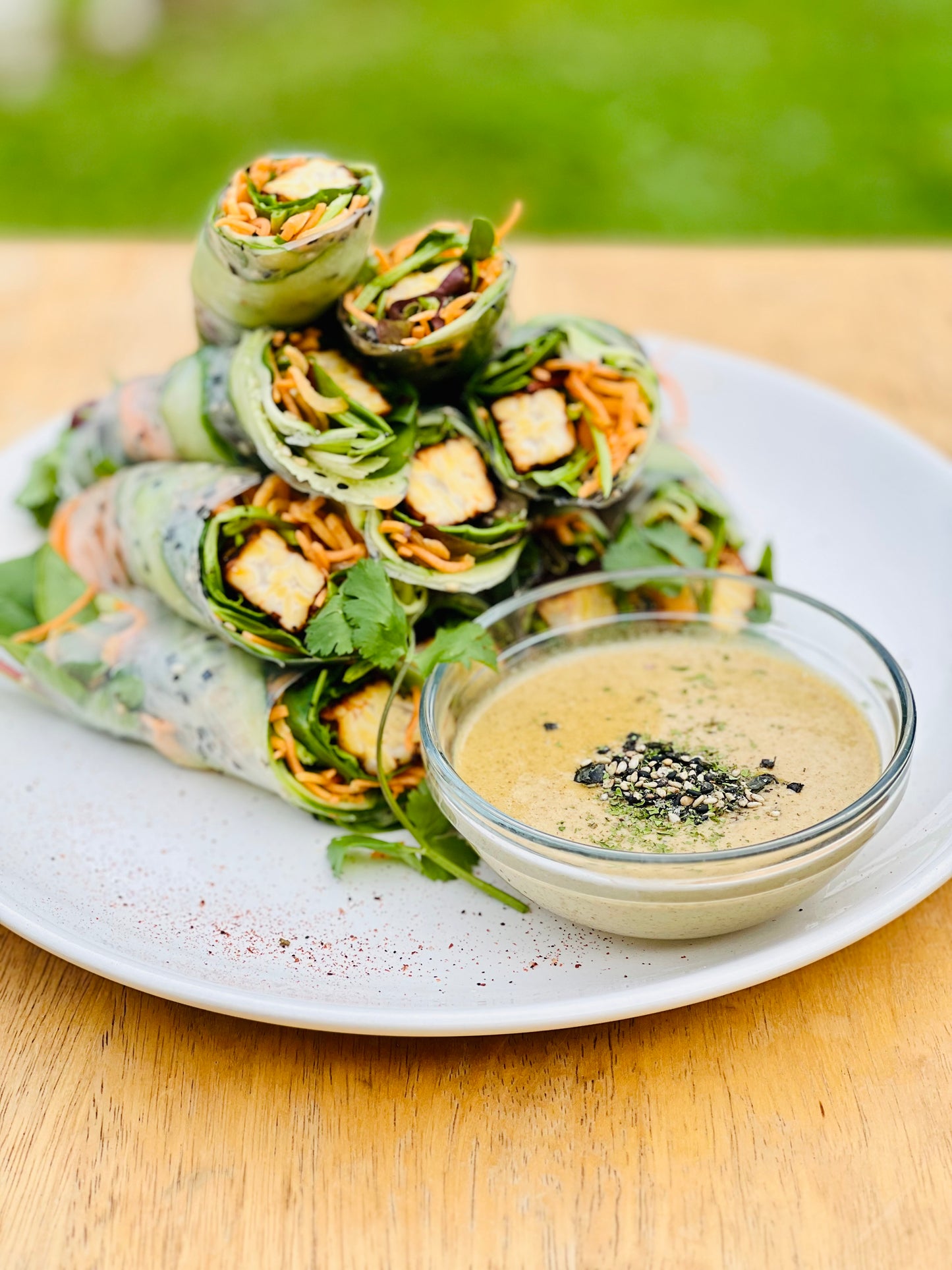 Pan Spice seared Veggie Tempeh Spring Rolls